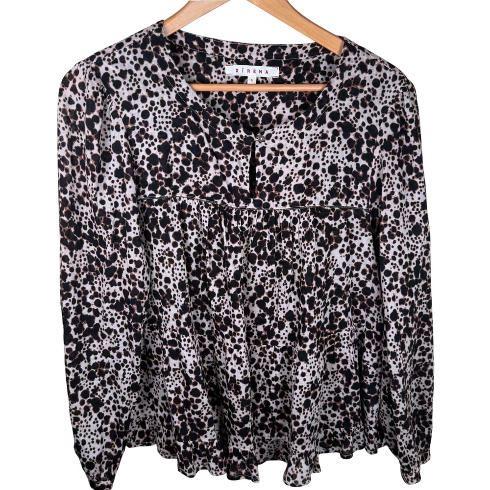 Xirena Blouse Womens‎ Small Brown Black Animal Print Cotton Office Designer Wear
